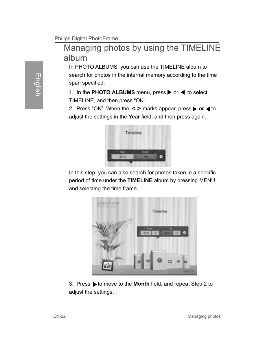 Managing photos by using the timeline album | Philips SPF3071-G7 User Manual | Page 28 / 128