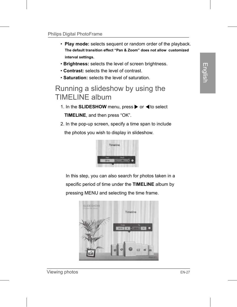 Running a slideshow by using the timeline album | Philips SPF3071-G7 User Manual | Page 33 / 128