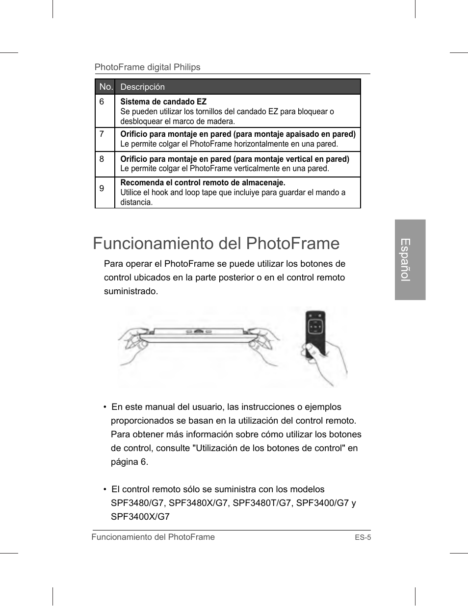 Funcionamiento del photoframe | Philips SPF3071-G7 User Manual | Page 53 / 128