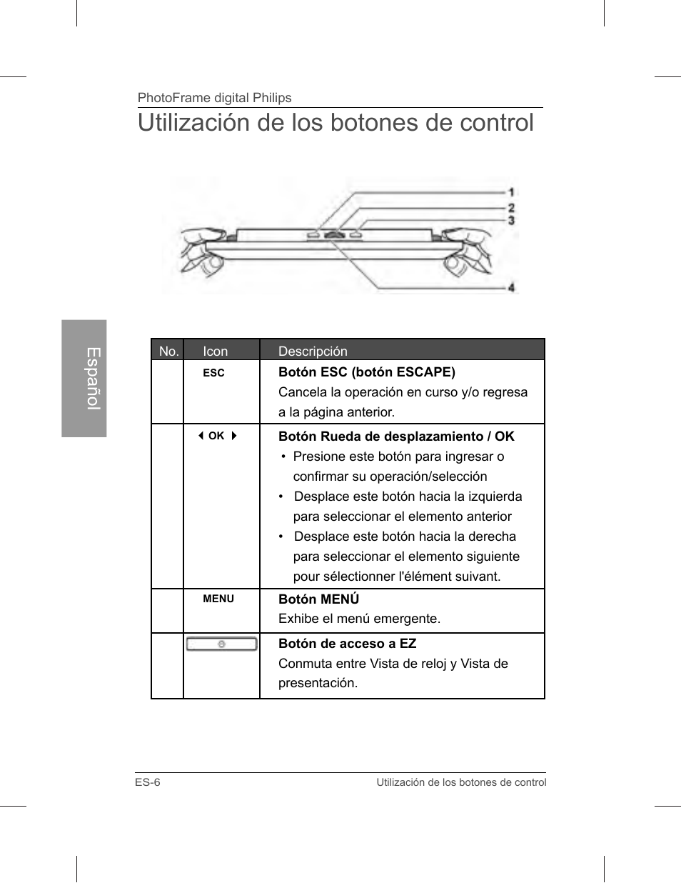 Utilización de los botones de control | Philips SPF3071-G7 User Manual | Page 54 / 128