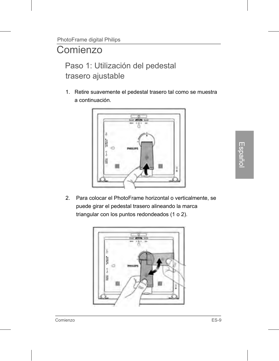 Comienzo, Paso 1: utilización del pedestal trasero ajustable | Philips SPF3071-G7 User Manual | Page 57 / 128