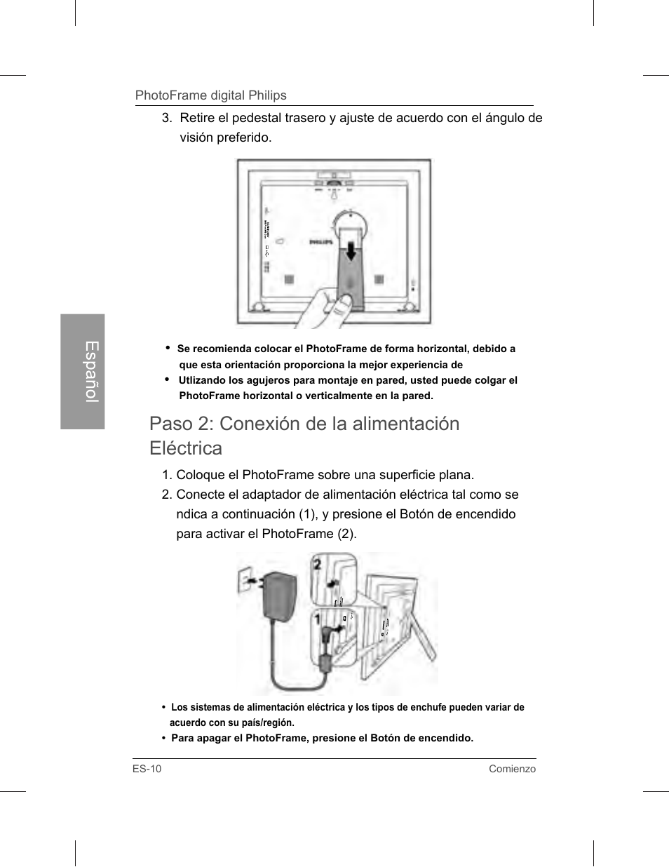 Paso 2: conexión de la alimentación eléctrica, Español | Philips SPF3071-G7 User Manual | Page 58 / 128