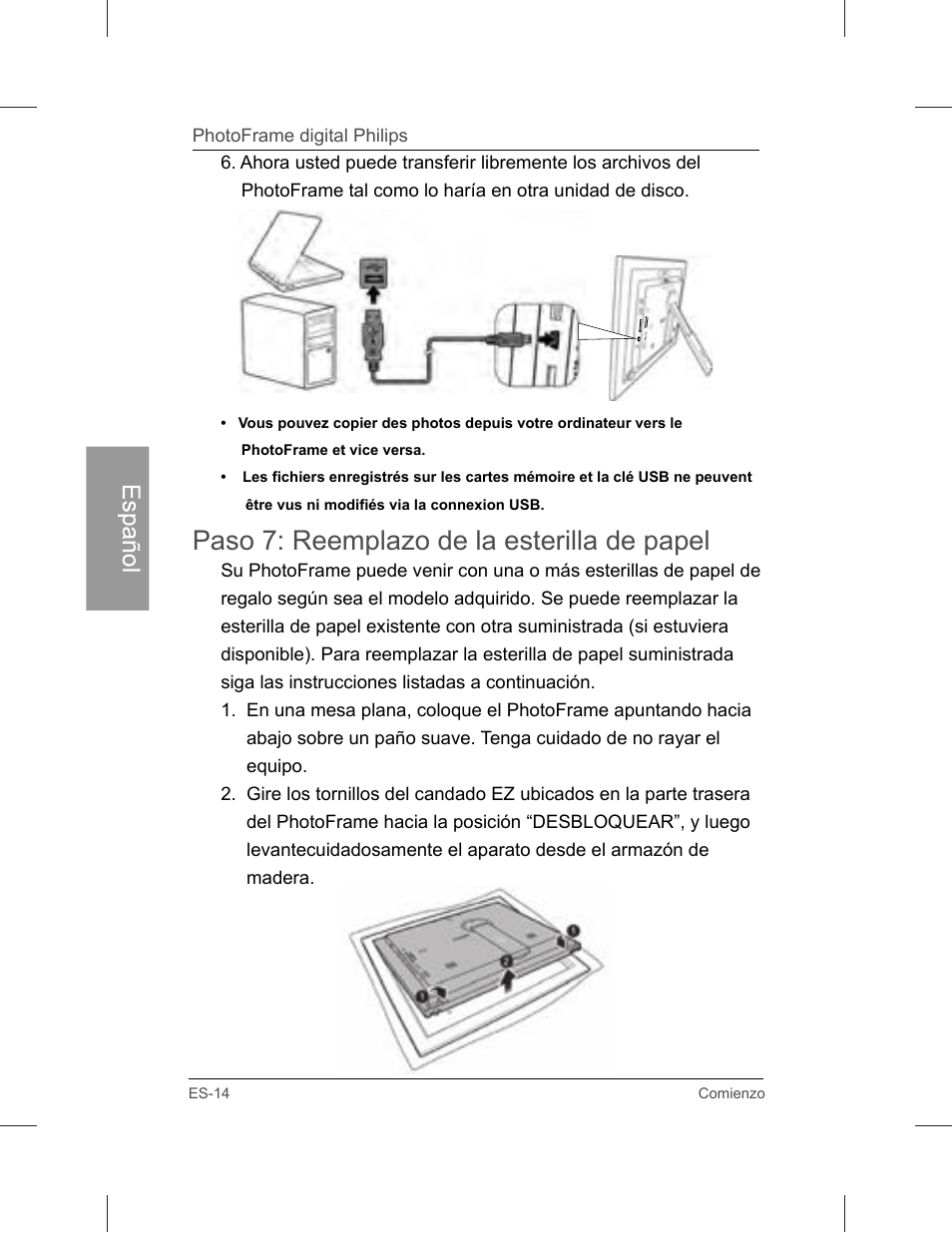 Paso 7: reemplazo de la esterilla de papel, Español | Philips SPF3071-G7 User Manual | Page 62 / 128