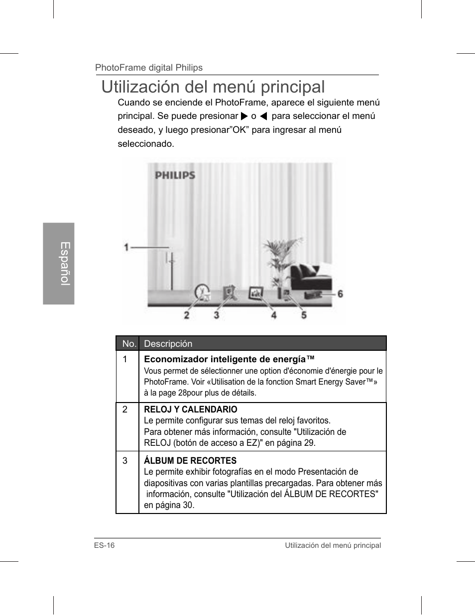 Utilización del menú principal | Philips SPF3071-G7 User Manual | Page 64 / 128