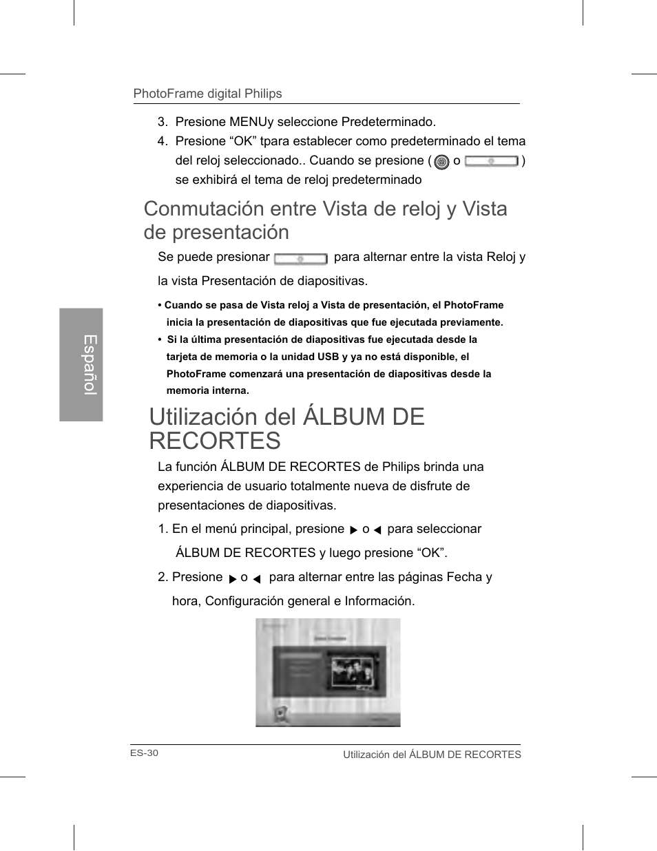 Utilización del álbum de recortes | Philips SPF3071-G7 User Manual | Page 78 / 128