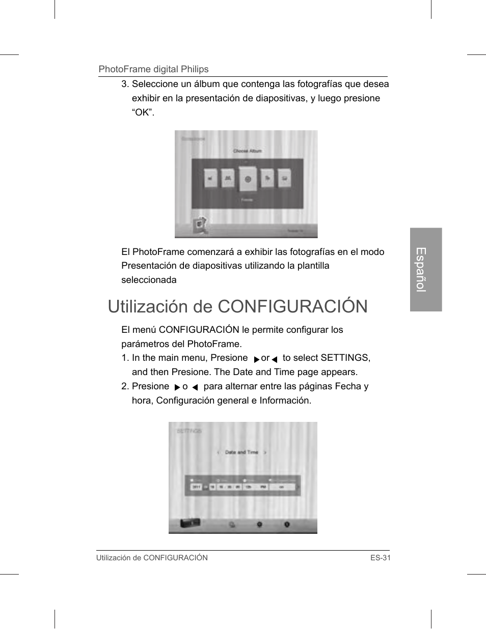 Utilización de configuración | Philips SPF3071-G7 User Manual | Page 79 / 128