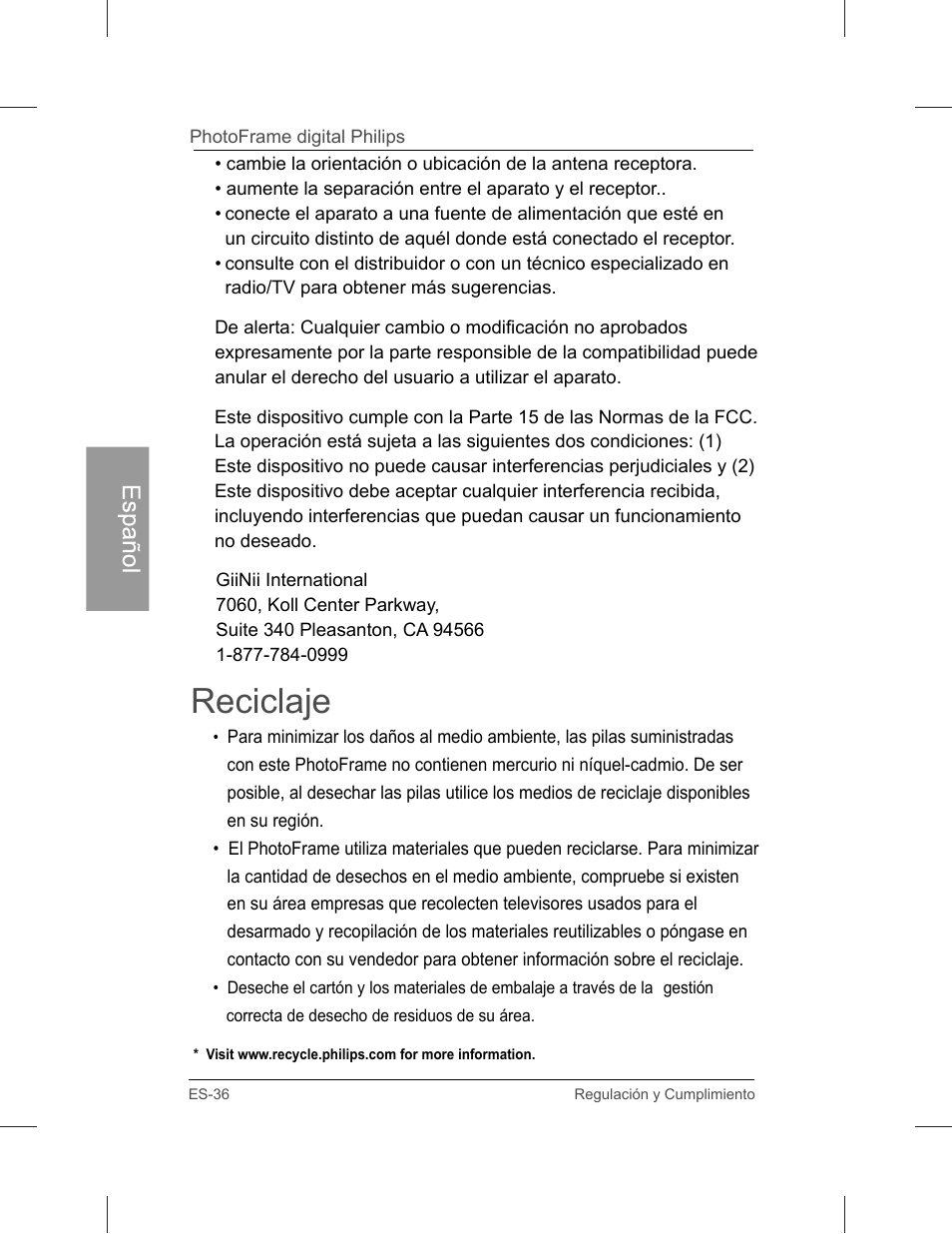 Reciclaje | Philips SPF3071-G7 User Manual | Page 84 / 128