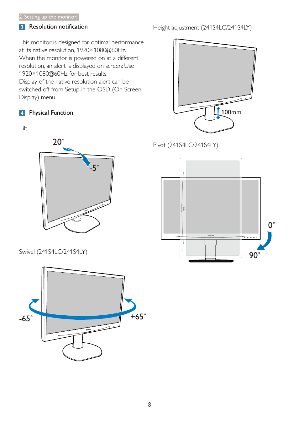 Philips 241S4LCB-27 User Manual | Page 10 / 54