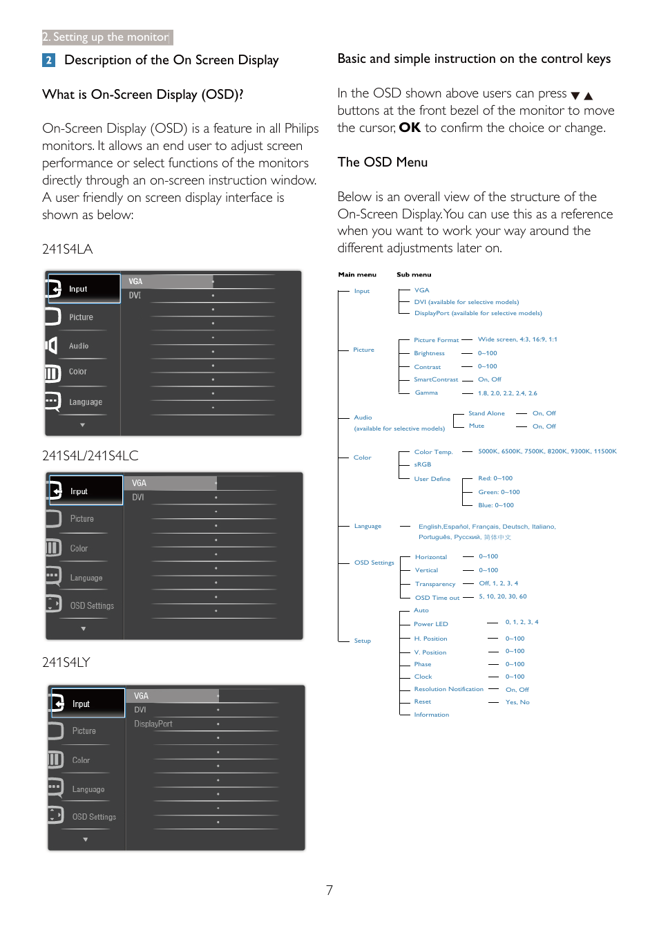 Setting up the monitor | Philips 241S4LCB-27 User Manual | Page 9 / 54