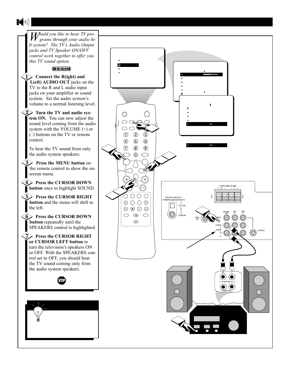 Tv s, Ound, Sing the | Peaker, Ontrol and, Udio, Utput, Acks | Philips 27DV60S99 User Manual | Page 36 / 62