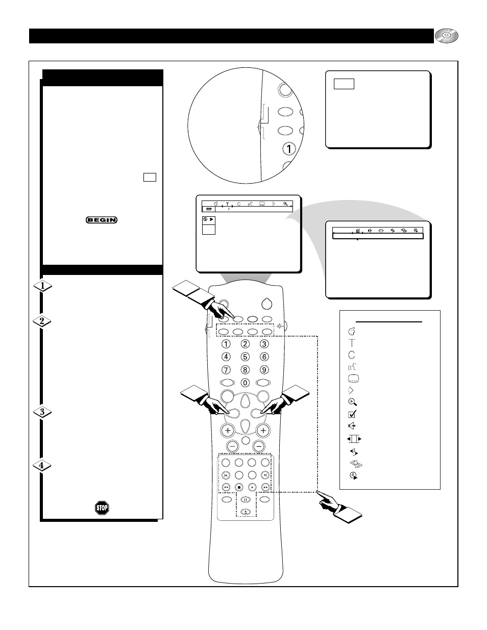 Dvd p, Perating the, Layer | Menu bar icons, Eneral, Xplanation | Philips 27DV60S99 User Manual | Page 41 / 62