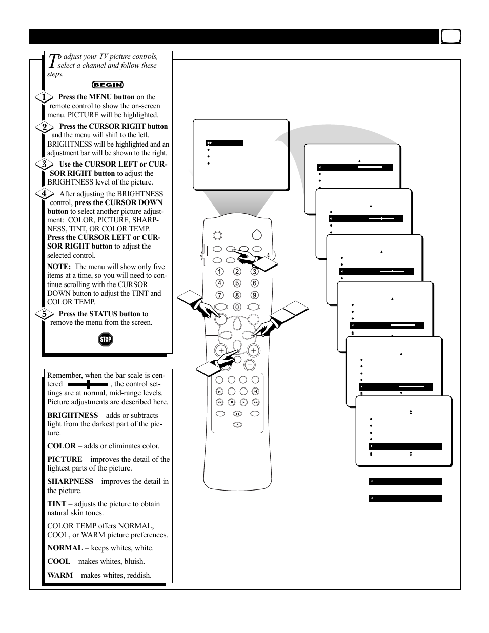 Djusting the, Icture | Philips 27DV60S99 User Manual | Page 7 / 62