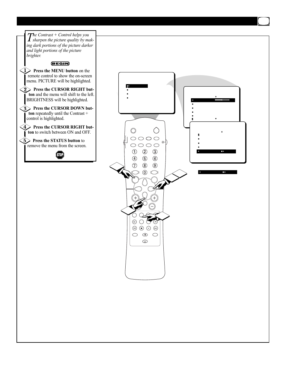 Urning, N the, Ontrast | Ontrol | Philips 27DV60S99 User Manual | Page 9 / 62