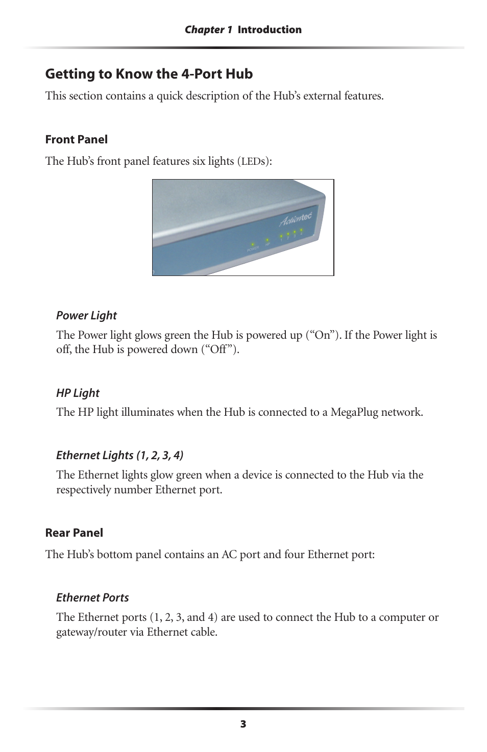 Getting to know the 4-port hub | Actiontec electronic HPE400T User Manual | Page 6 / 55
