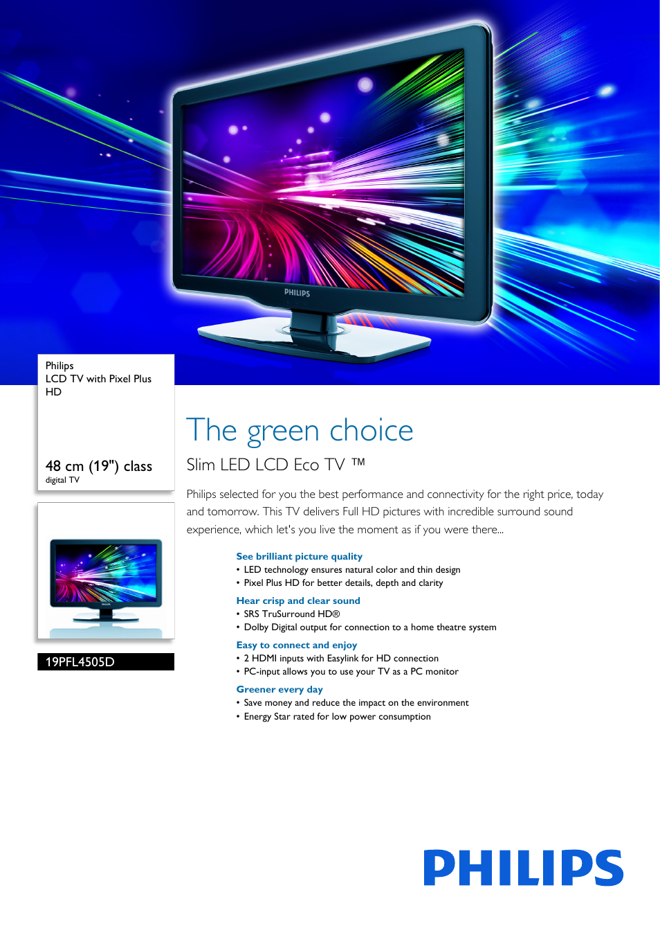 Philips 19PFL4505D-F7 User Manual | 3 pages