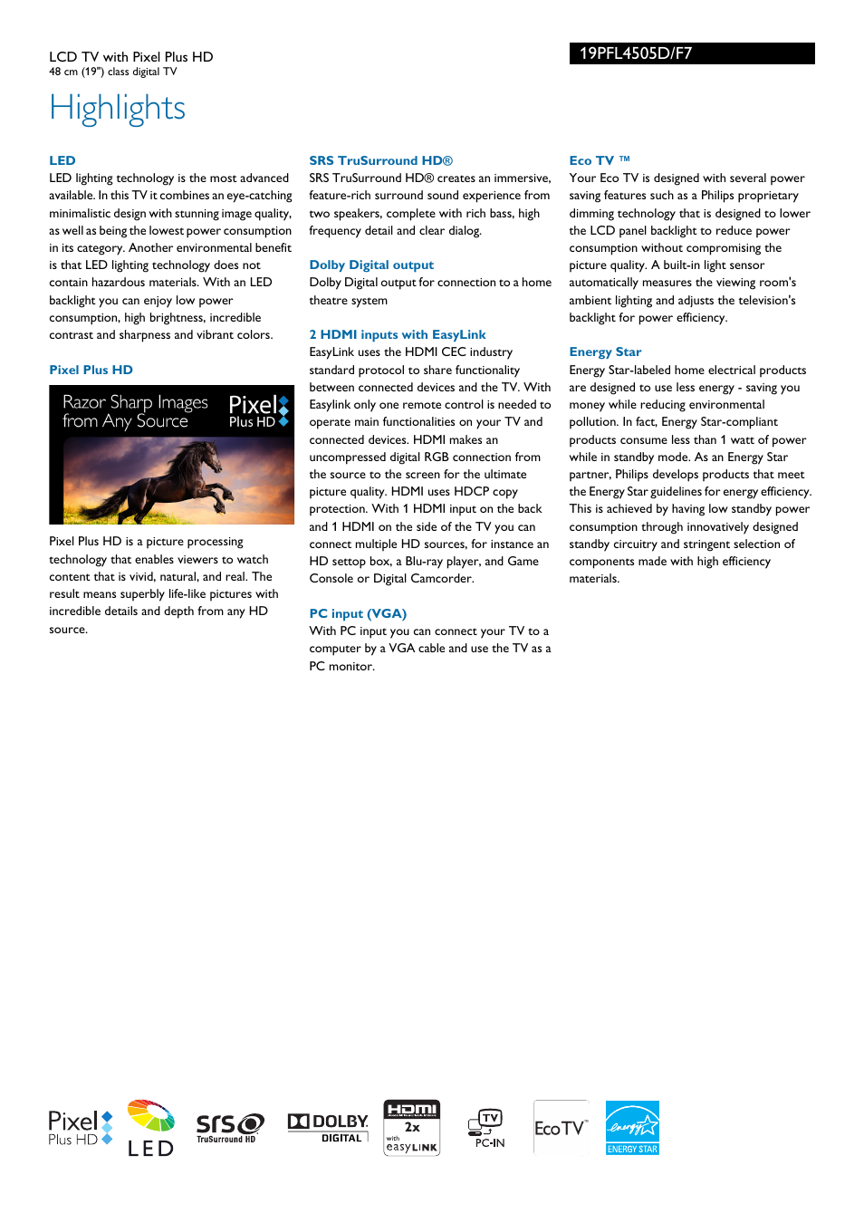 Highlights | Philips 19PFL4505D-F7 User Manual | Page 2 / 3
