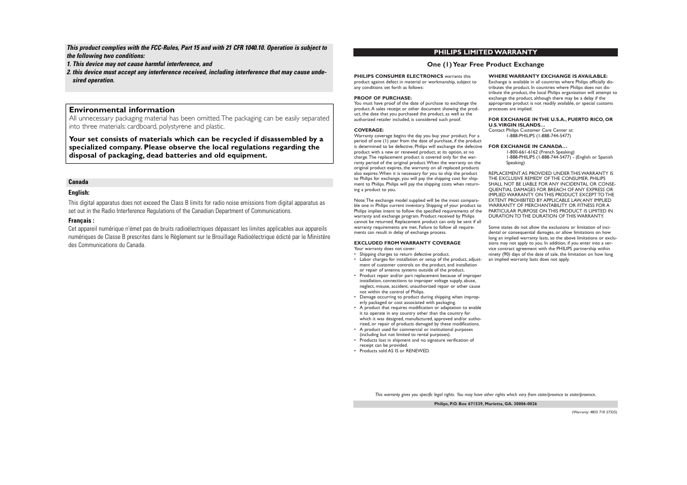 Environmental information | Philips AZ1303-37B User Manual | Page 9 / 9