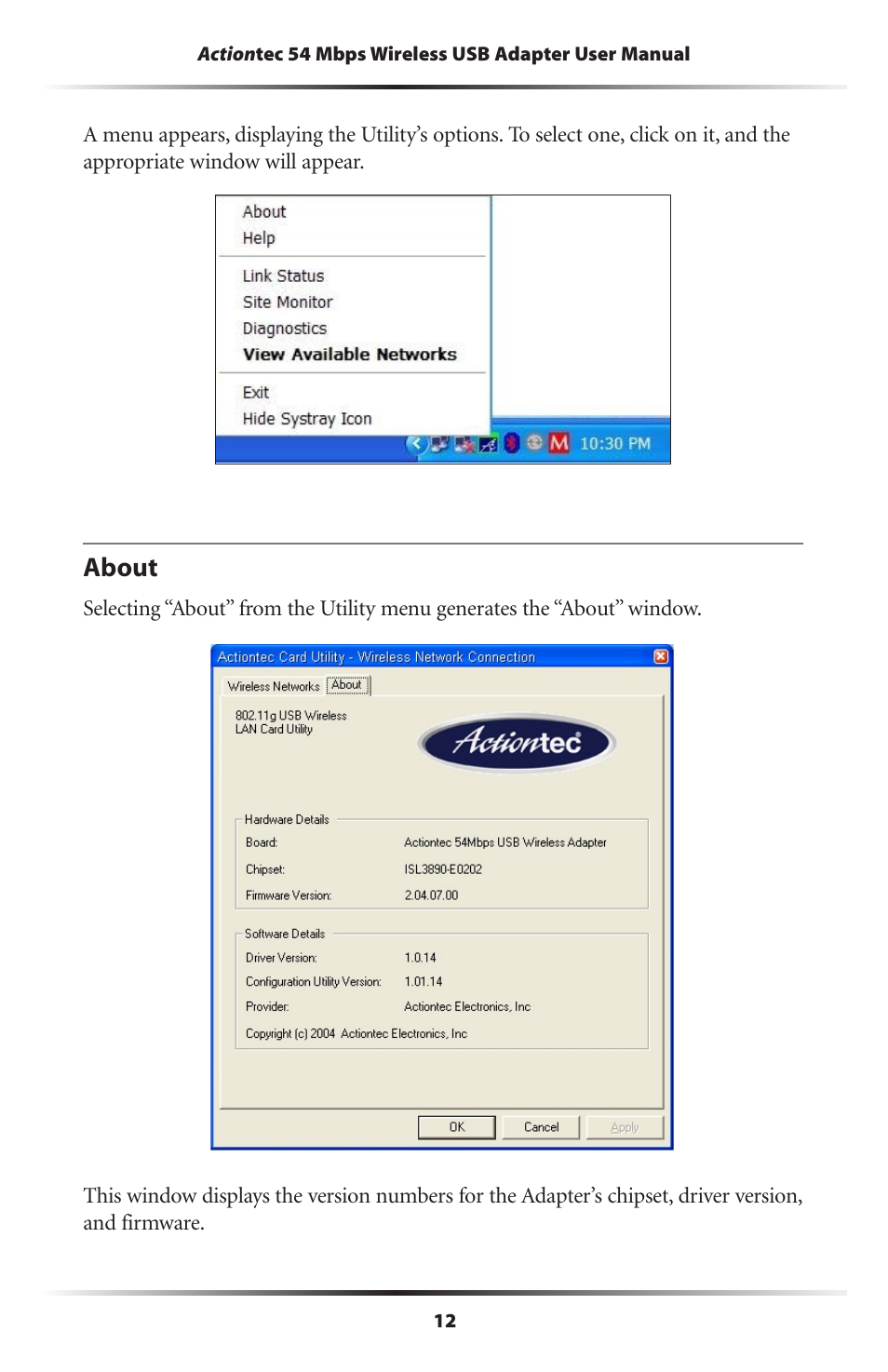 About | Actiontec electronic 802UIG User Manual | Page 15 / 41