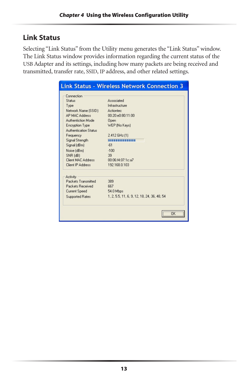 Link status | Actiontec electronic 802UIG User Manual | Page 16 / 41