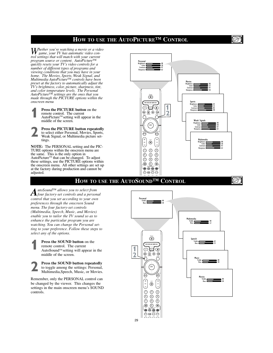 Ow to use the, Icture, Ontrol | Ound, Setting will appear in the middle of the screen | Philips 26" HDTV monitor widescreen TV User Manual | Page 29 / 39