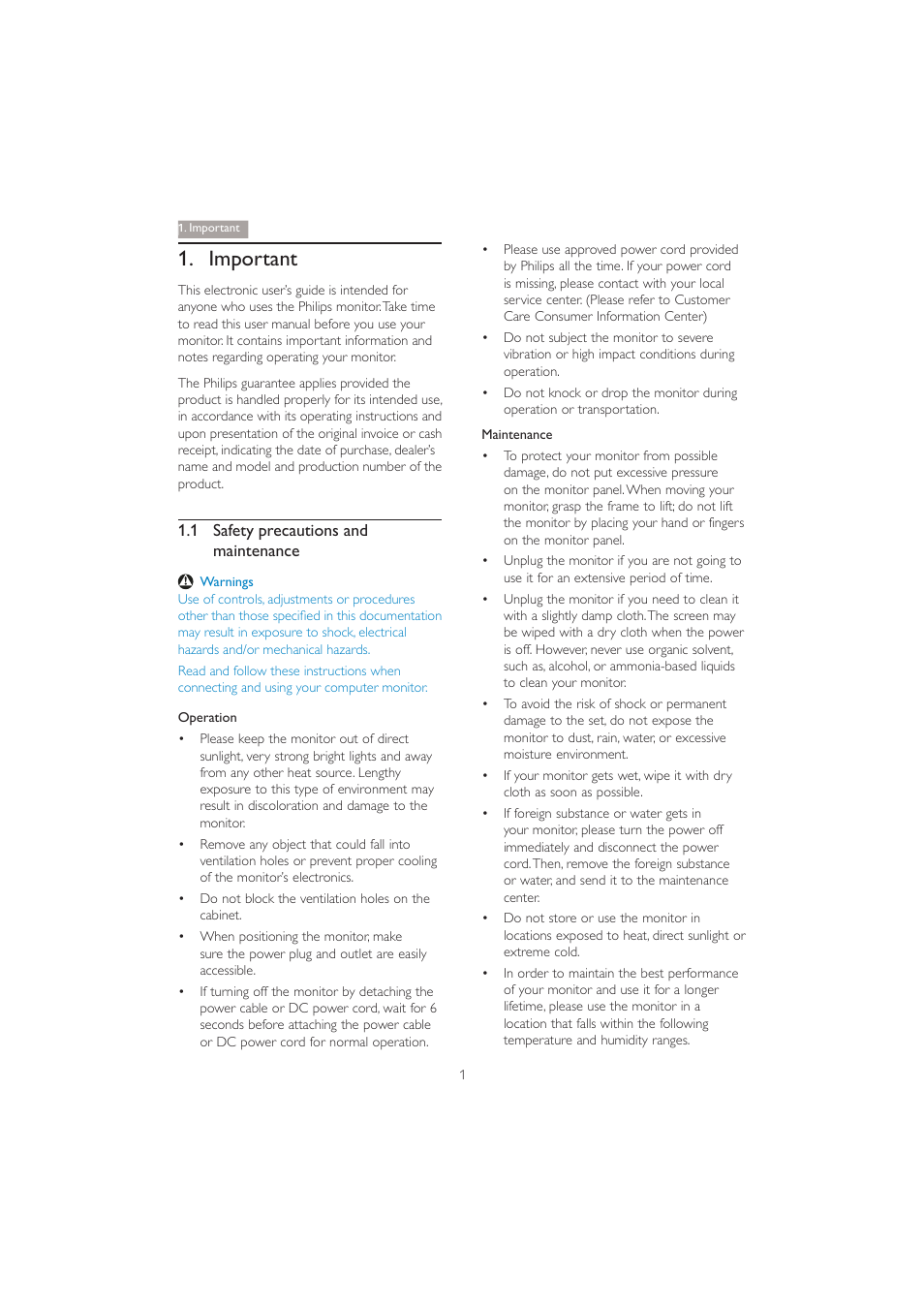 Important | Philips 272P4QPJKEB-00 User Manual | Page 3 / 52