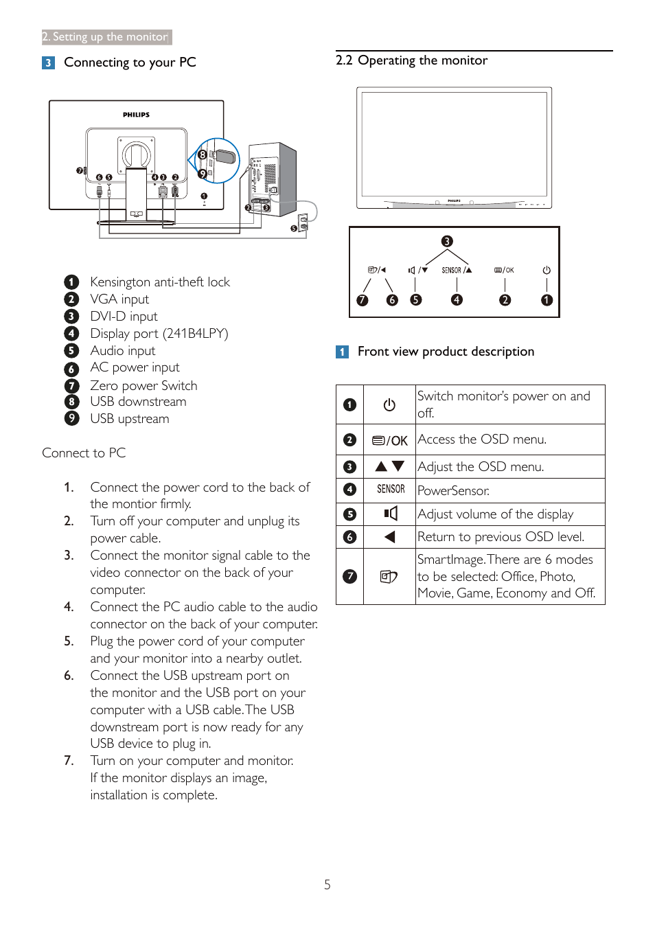 Philips 241B4LPCS-00 User Manual | Page 7 / 52