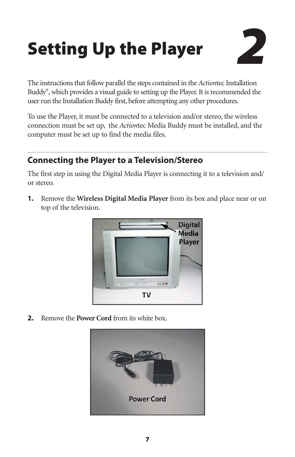 Setting up the player | Actiontec electronic Wireless Digital Media Player DMP011000-01 User Manual | Page 10 / 71