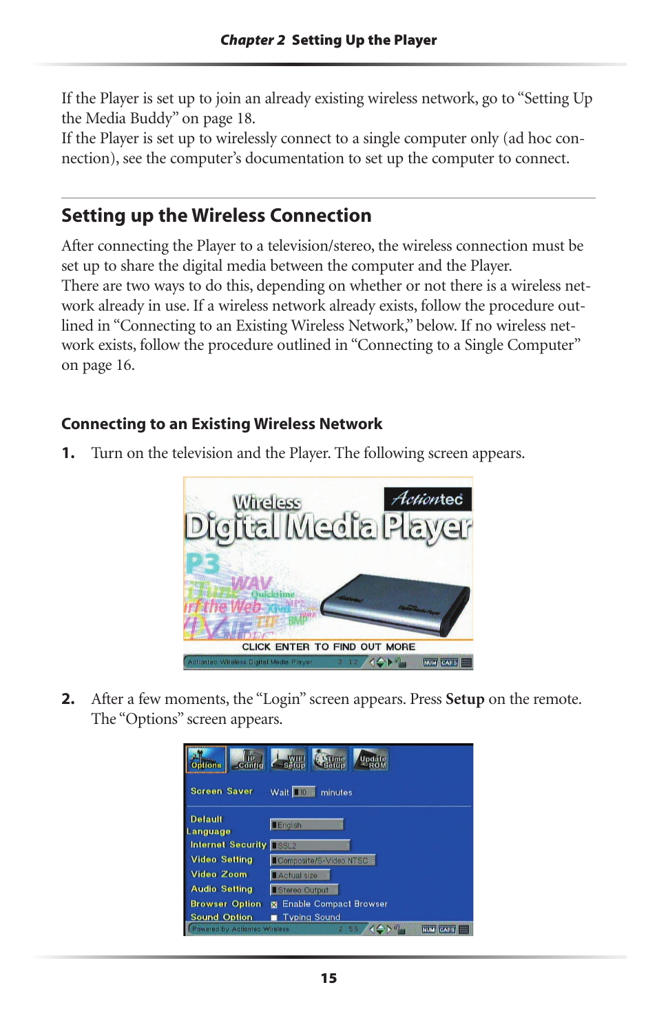 Setting up the wireless connection | Actiontec electronic Wireless Digital Media Player DMP011000-01 User Manual | Page 18 / 71