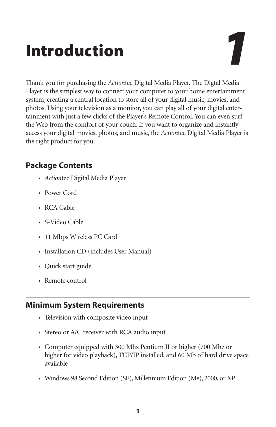 Introduction | Actiontec electronic Wireless Digital Media Player DMP011000-01 User Manual | Page 4 / 71