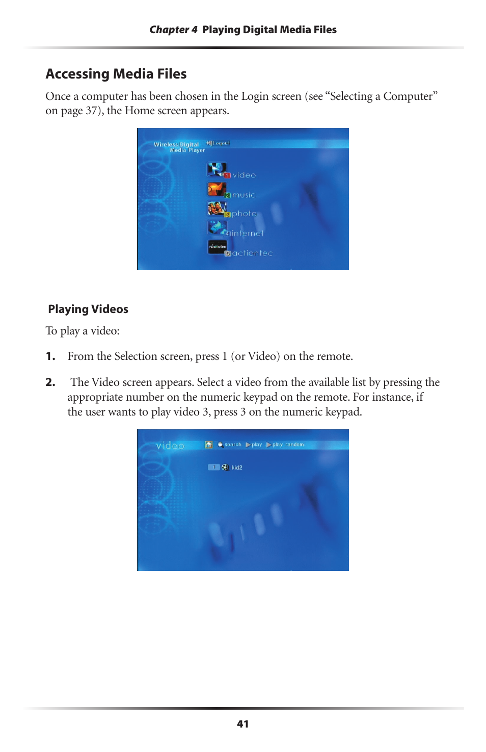 Accessing media files | Actiontec electronic Wireless Digital Media Player DMP011000-01 User Manual | Page 44 / 71