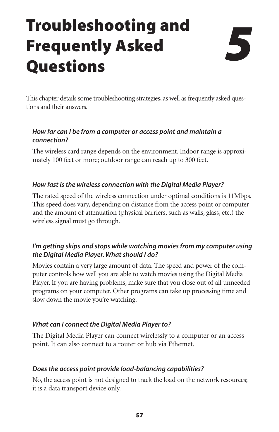Troubleshooting and frequently asked questions | Actiontec electronic Wireless Digital Media Player DMP011000-01 User Manual | Page 60 / 71