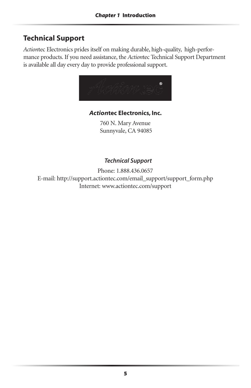 Technical support | Actiontec electronic Wireless Digital Media Player DMP011000-01 User Manual | Page 8 / 71