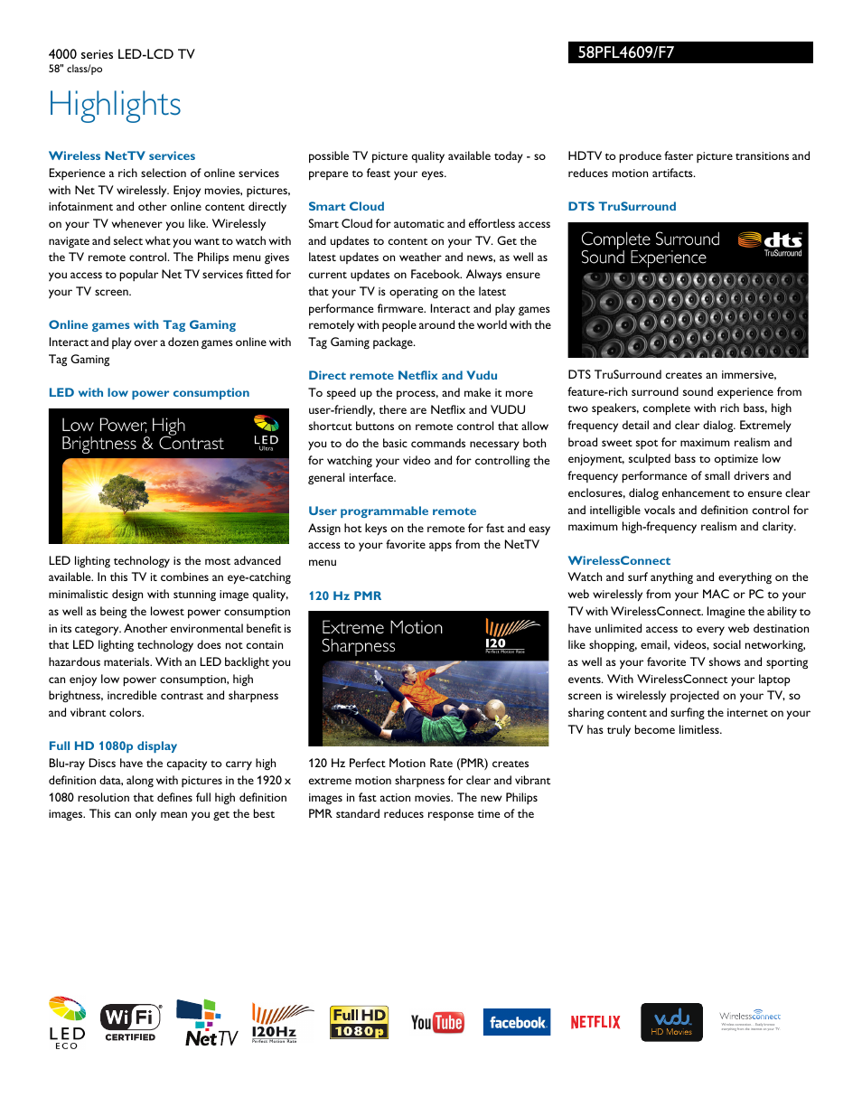 Highlights | Philips 58PFL4609-F7 User Manual | Page 2 / 3