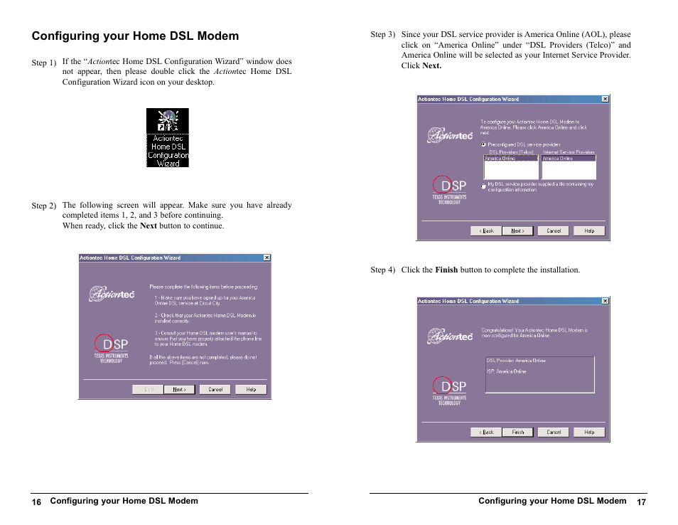 Configuring your home dsl modem | Actiontec electronic UD800TP User Manual | Page 9 / 21