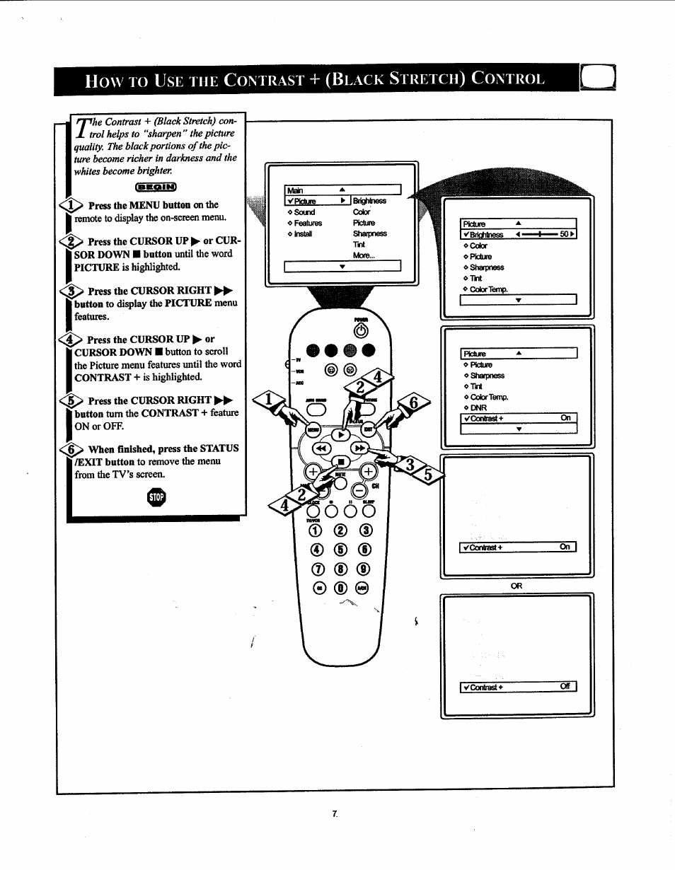 How to use the contrast + (black stretch) control, You to prog | Philips 19PS50S99 User Manual | Page 13 / 50