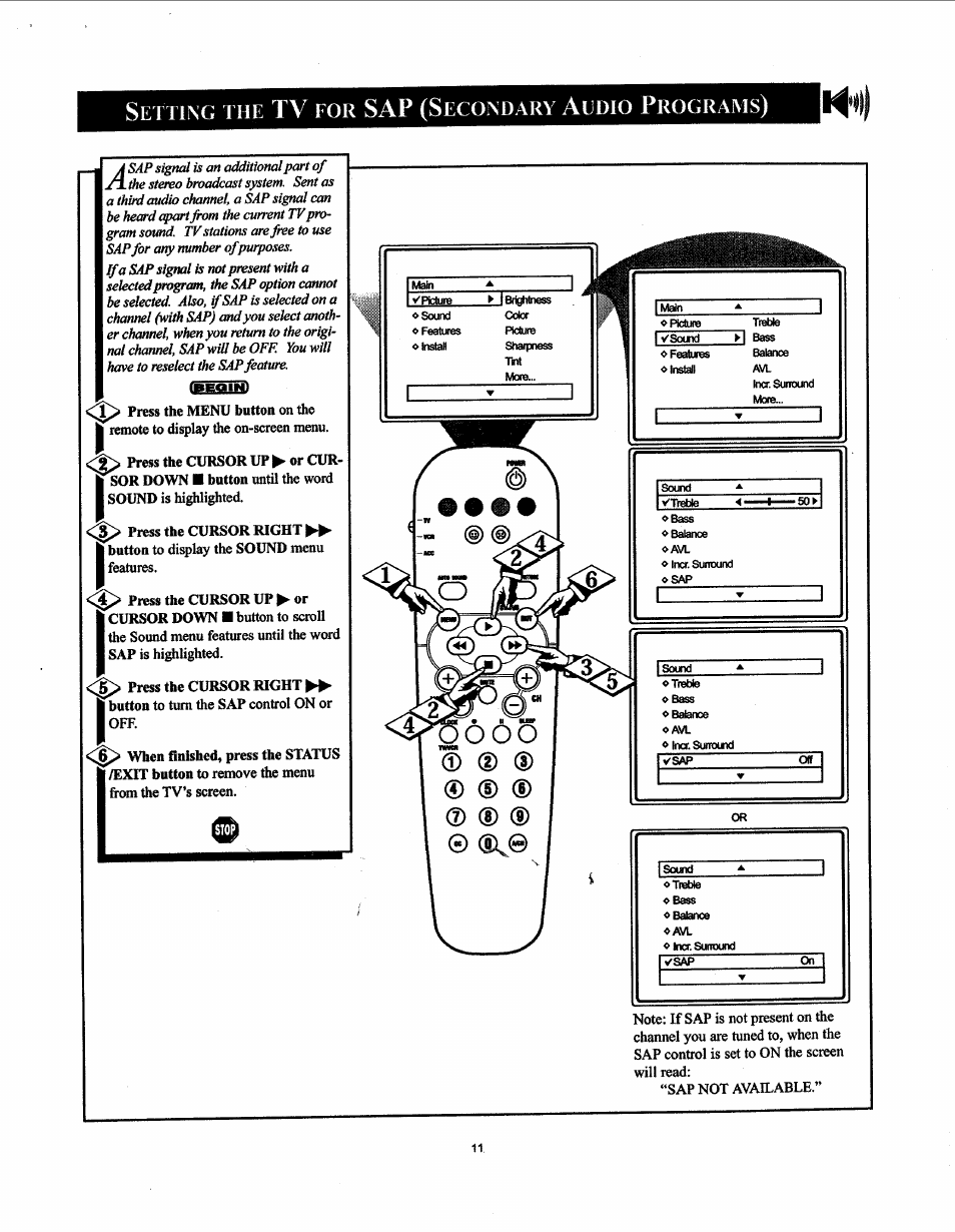 Setting the tv for sap (secondary audio programs), Camcorder use an | Philips 19PS50S99 User Manual | Page 17 / 50