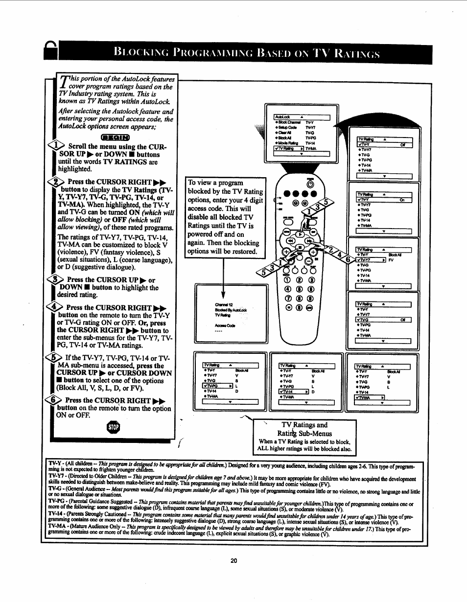 Blx)ckln(. prockamminci b, Which will allow blocking), Which will allow viewing) | Philips 19PS50S99 User Manual | Page 26 / 50