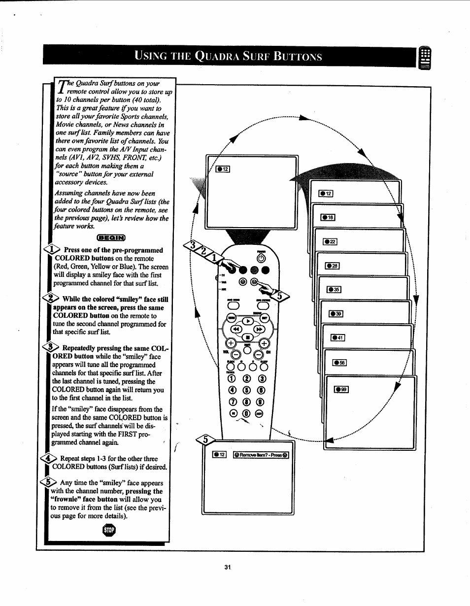 Using the quadra surf buttons | Philips 19PS50S99 User Manual | Page 37 / 50