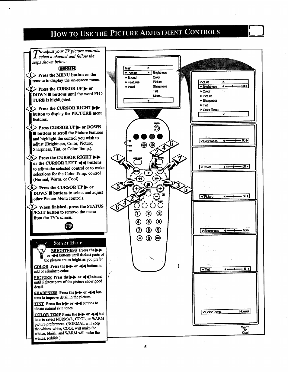 How to use the picture adjustment controls, How to use the picture adjustment controls.5, Might not | Philips 19PS50S99 User Manual | Page 9 / 50