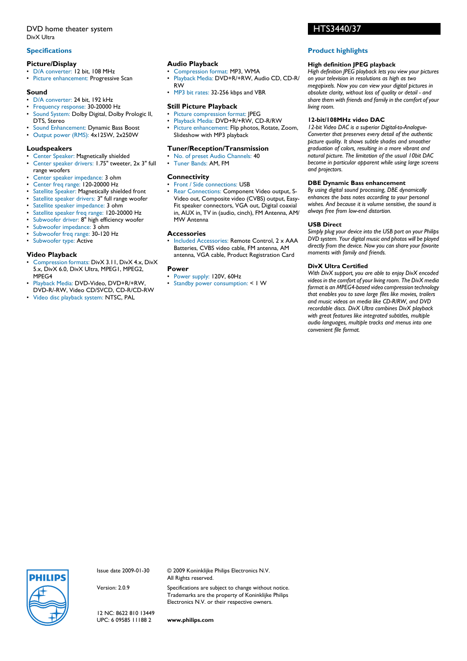 Philips HTS3440-37 User Manual | Page 2 / 2