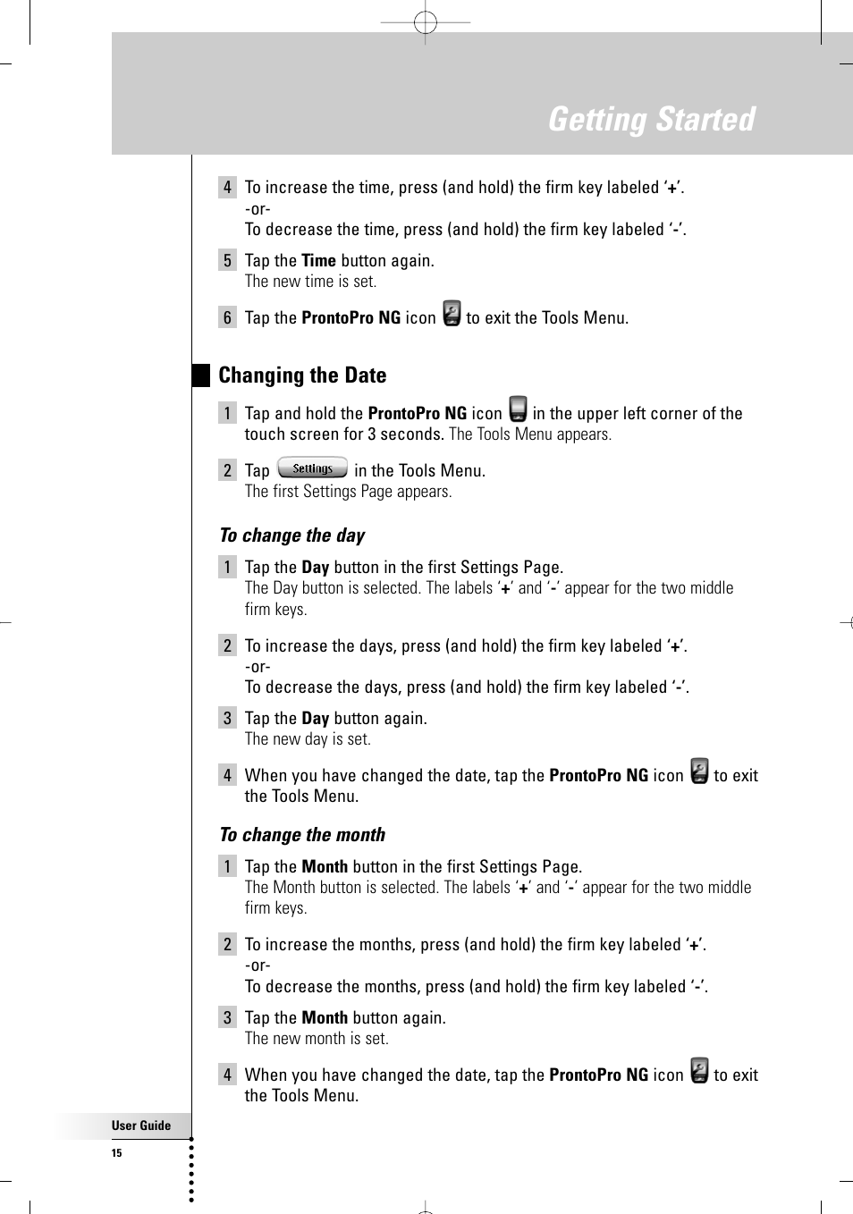 Getting started, Changing the date | Philips TSU7000-37 User Manual | Page 15 / 70