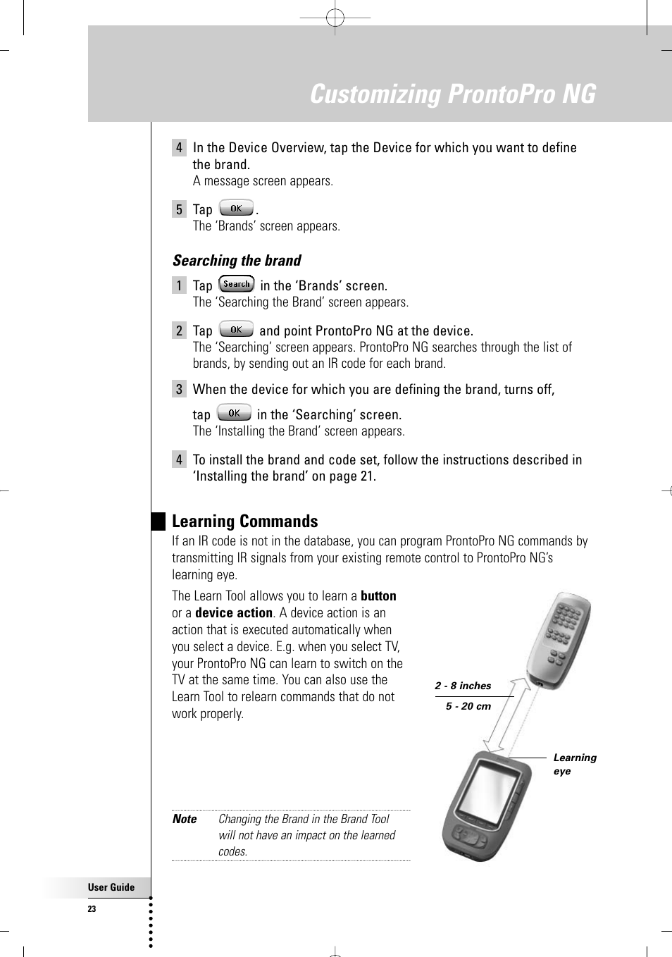 Customizing prontopro ng, Learning commands | Philips TSU7000-37 User Manual | Page 23 / 70