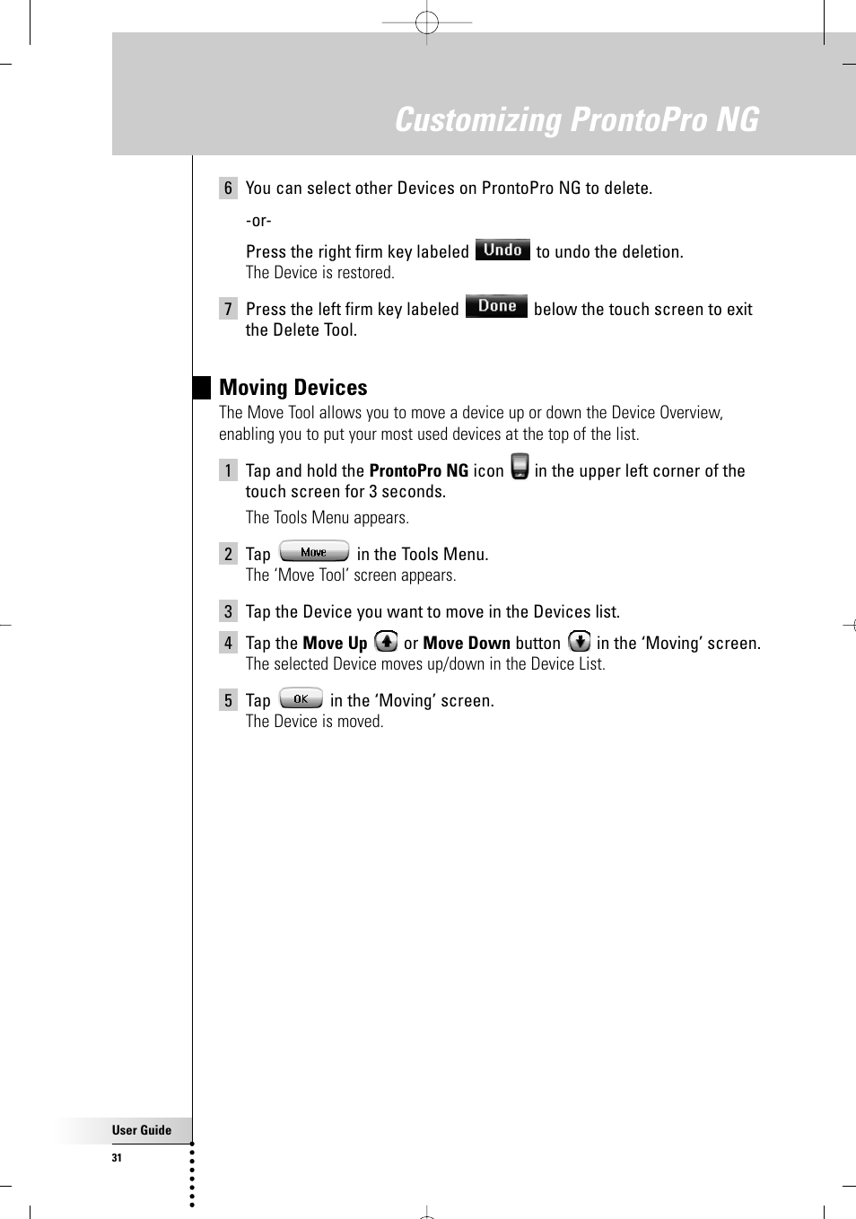 Customizing prontopro ng, Moving devices | Philips TSU7000-37 User Manual | Page 31 / 70