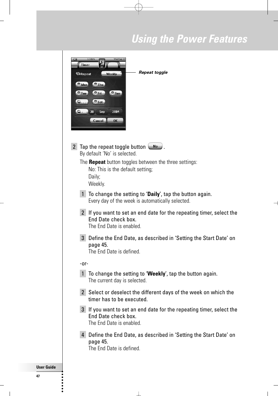 Using the power features | Philips TSU7000-37 User Manual | Page 47 / 70