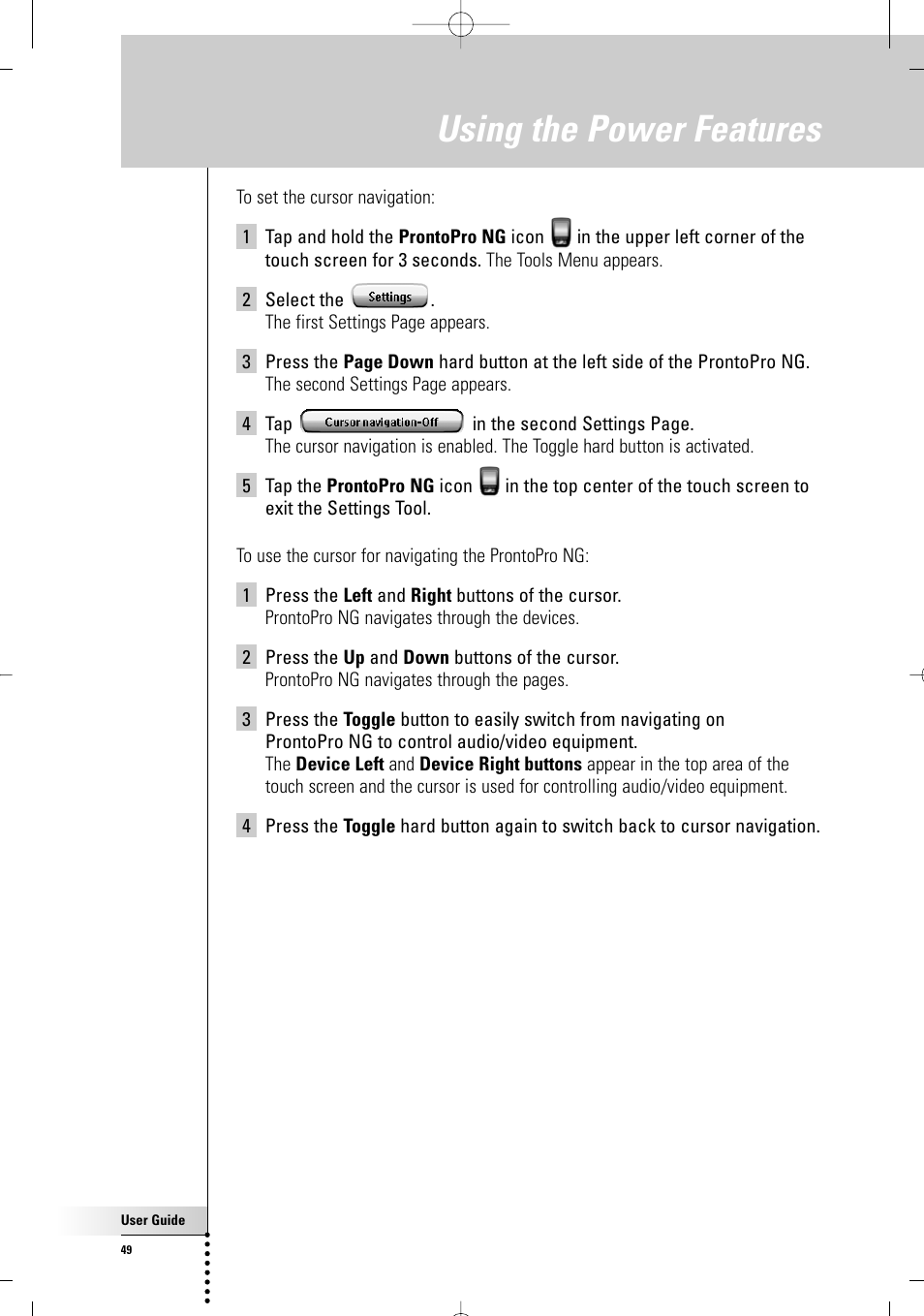 Using the power features | Philips TSU7000-37 User Manual | Page 49 / 70