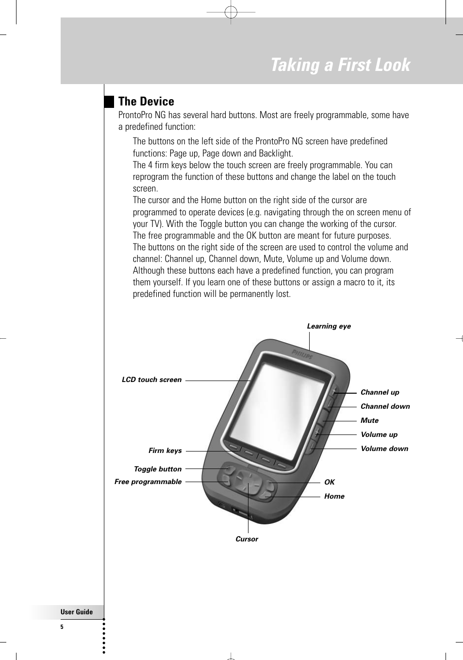 Taking a first look, The device | Philips TSU7000-37 User Manual | Page 5 / 70