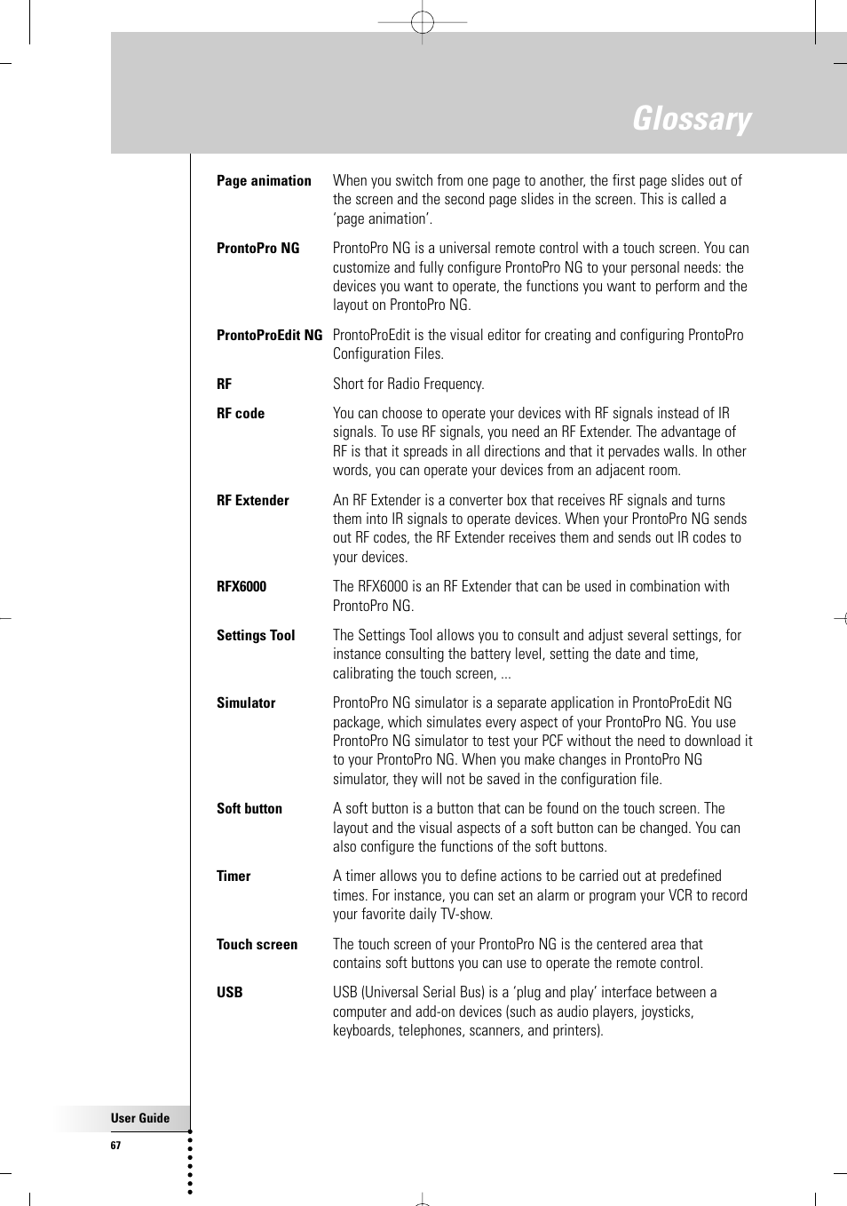 Glossary | Philips TSU7000-37 User Manual | Page 67 / 70