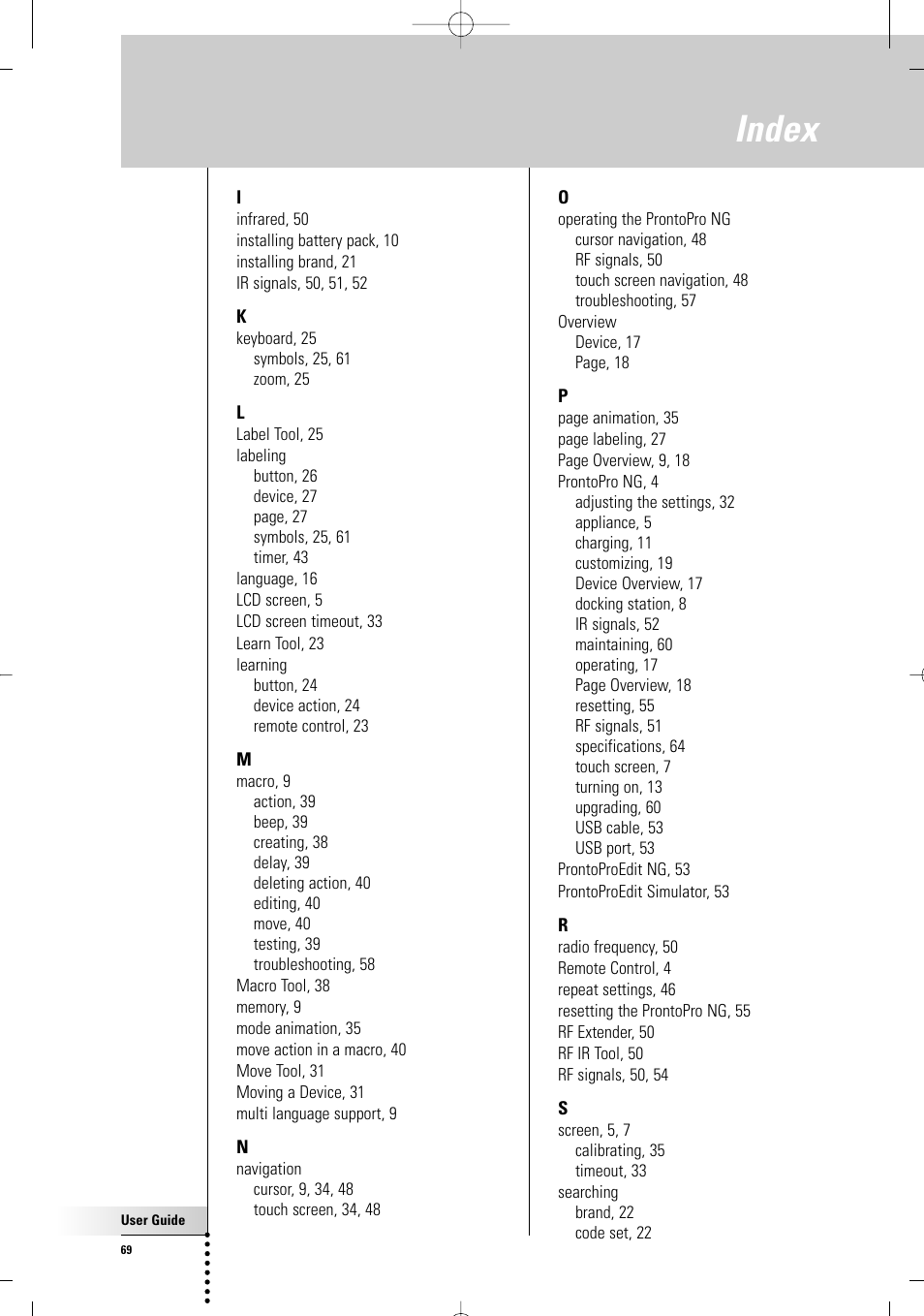 Index | Philips TSU7000-37 User Manual | Page 69 / 70