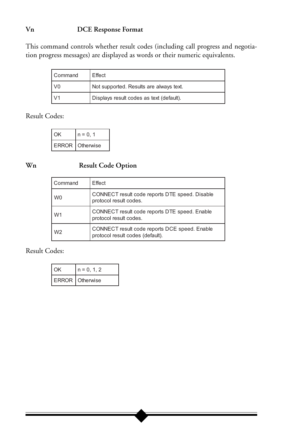 Result codes, Wn result code option | Actiontec electronic IS560LH User Manual | Page 46 / 77