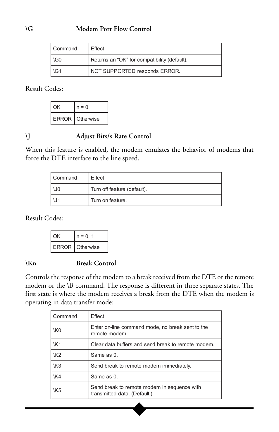 G modem port flow control, Result codes | Actiontec electronic IS560LH User Manual | Page 56 / 77